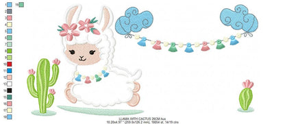 Llama with flowers embroidery design - Mexican cactus machine embroidery pattern - Mexican llama applique design - Instant download pes jef