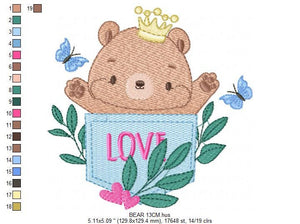 Bear embroidery designs - Teddy embroidery design machine embroidery pattern - Baby Boy embroidery file - instant download bear in a pocket