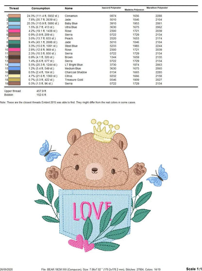 Bear embroidery designs - Teddy embroidery design machine embroidery pattern - Baby Boy embroidery file - instant download bear in a pocket Marcia Embroidery