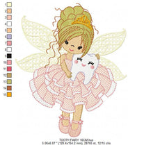 Cargar imagen en el visor de la galería, Tooth Fairy embroidery designs - Tooth embroidery design machine embroidery pattern - Baby girl embroidery file - Pixie instant download
