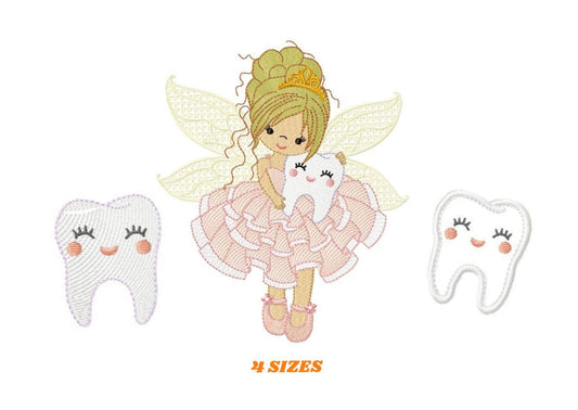 Tooth Fairy embroidery designs - Tooth embroidery design machine embroidery pattern - Baby girl embroidery file - Pixie instant download