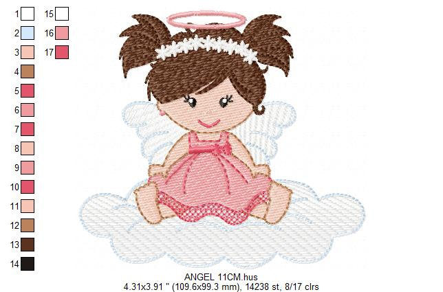 Angel embroidery designs - Baby girl embroidery design machine embroidery pattern - Angel with clouds embroidery file - instant download