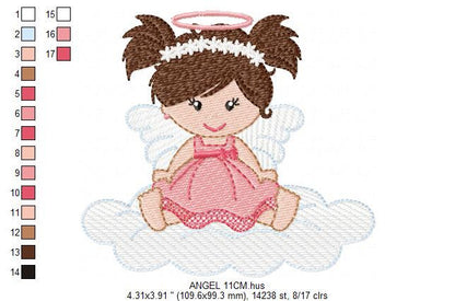 Angel embroidery designs - Baby girl embroidery design machine embroidery pattern - Angel with clouds embroidery file - instant download