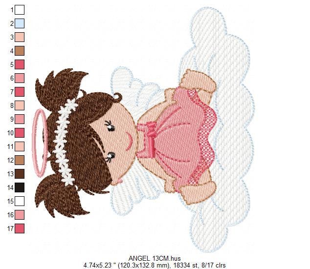 Angel embroidery designs - Baby girl embroidery design machine embroidery pattern - Angel with clouds embroidery file - instant download