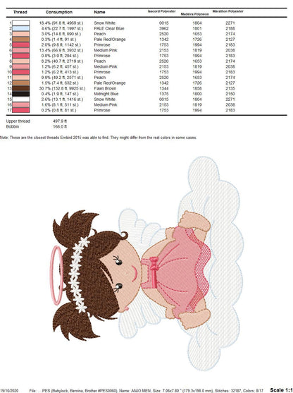 Angel embroidery designs - Baby girl embroidery design machine embroidery pattern - Angel with clouds embroidery file - instant download