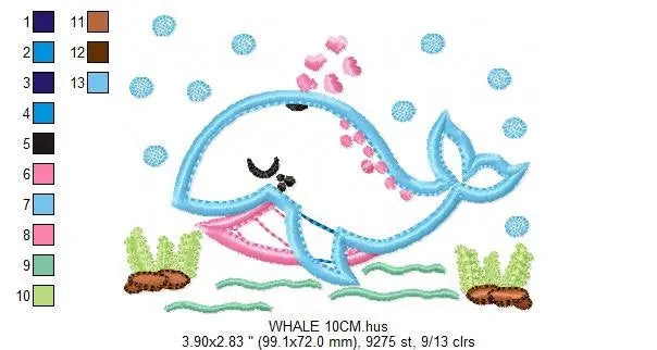 Whale embroidery designs - Fish embroidery design machine embroidery pattern - Sea embroidery whale design - whale applique  kid embroidery Marcia Embroidery