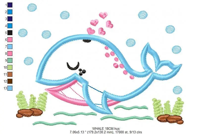 Whale embroidery designs - Fish embroidery design machine embroidery pattern - Sea embroidery whale design - whale applique  kid embroidery Marcia Embroidery