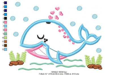 Whale embroidery designs - Fish embroidery design machine embroidery pattern - Sea embroidery whale design - whale applique  kid embroidery Marcia Embroidery