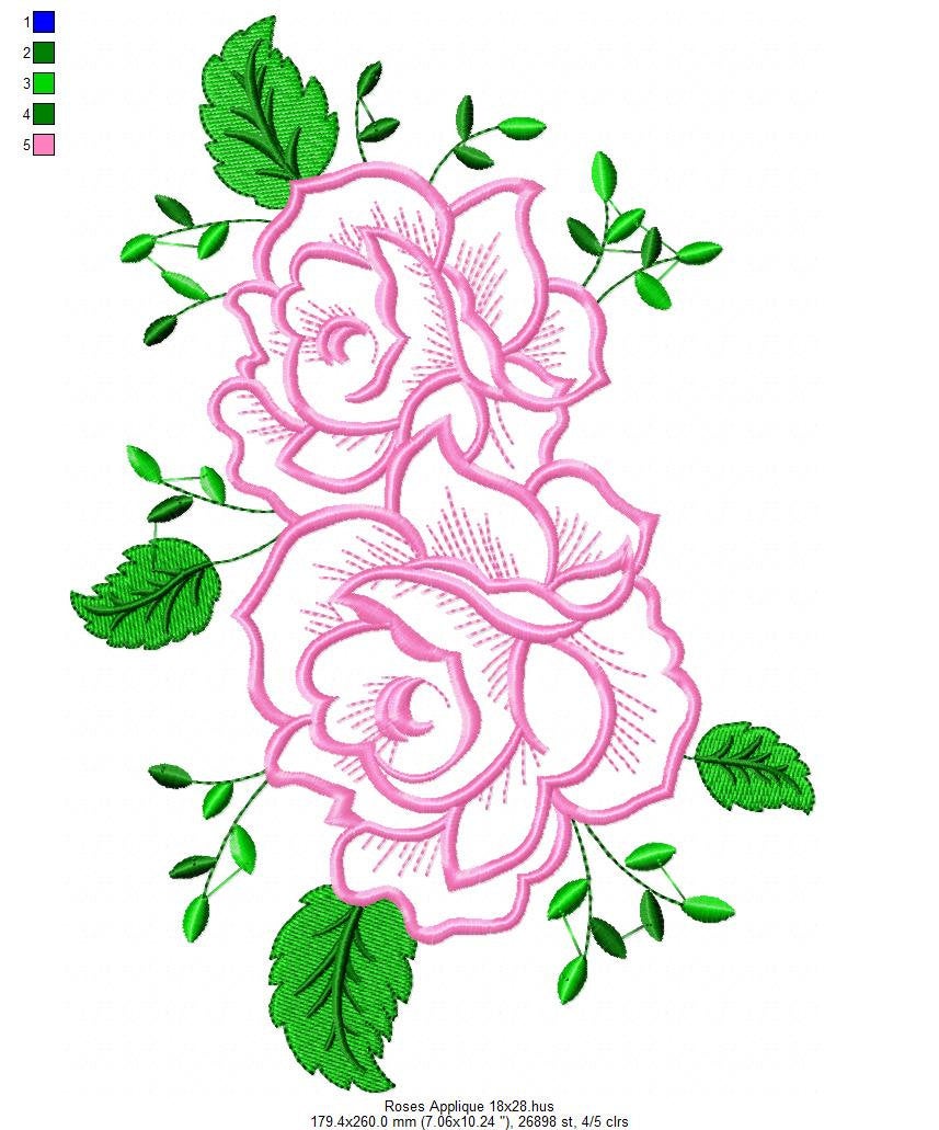 Flowers embroidery designs - Towel embroidery design machine embroidery pattern - Rose embroidery file flower applique - instant download