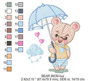 Cargar imagen en el visor de la galería, Bear embroidery designs - Teddy embroidery design machine embroidery pattern - bear with umbrella embroidery file - instant download raining
