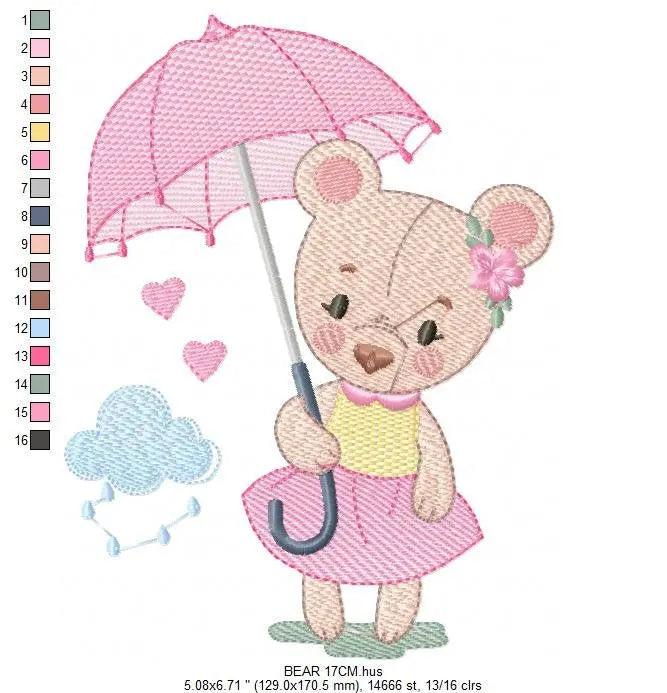 Bear embroidery designs - Teddy embroidery design machine embroidery pattern - bear with umbrella embroidery file - instant download raining Marcia Embroidery