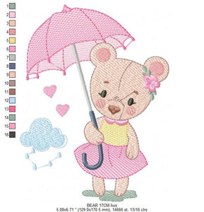 Bear embroidery designs - Teddy embroidery design machine embroidery pattern - bear with umbrella embroidery file - instant download raining