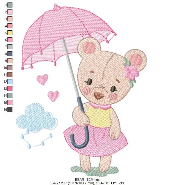 Bear embroidery designs - Teddy embroidery design machine embroidery pattern - bear with umbrella embroidery file - instant download raining Marcia Embroidery