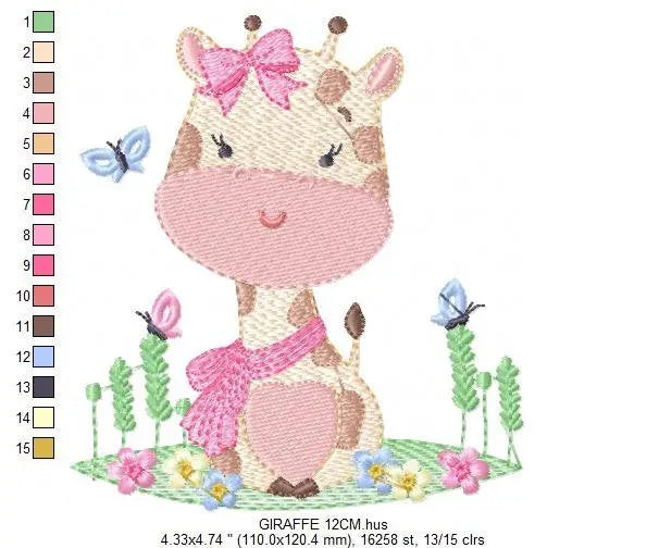 Giraffe embroidery design - Animal embroidery designs machine embroidery pattern - Baby girl embroidery file - Instant download digital file Marcia Embroidery