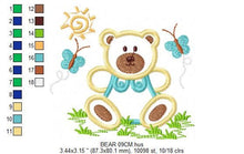 Cargar imagen en el visor de la galería, Bear with butterflies embroidery designs - Teddy Bear embroidery design machine embroidery pattern - Bear applique design - instant download
