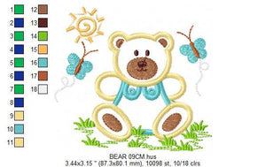 Bear with butterflies embroidery designs - Teddy Bear embroidery design machine embroidery pattern - Bear applique design - instant download