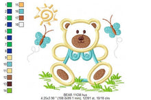 Cargar imagen en el visor de la galería, Bear with butterflies embroidery designs - Teddy Bear embroidery design machine embroidery pattern - Bear applique design - instant download
