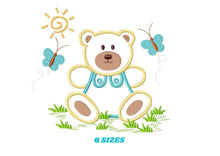 Cargar imagen en el visor de la galería, Bear with butterflies embroidery designs - Teddy Bear embroidery design machine embroidery pattern - Bear applique design - instant download
