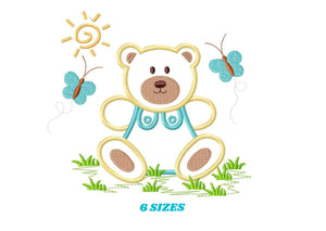 Bear with butterflies embroidery designs - Teddy Bear embroidery design machine embroidery pattern - Bear applique design - instant download