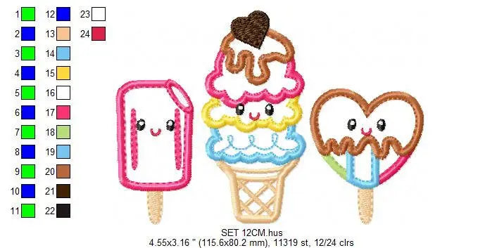Ice cream embroidery designs - Candy applique machine embroidery pattern - Dessert file - Icecream cone applique - Instant digital download Marcia Embroidery