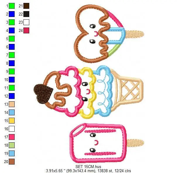 Ice cream embroidery designs - Candy applique machine embroidery pattern - Dessert file - Icecream cone applique - Instant digital download Marcia Embroidery