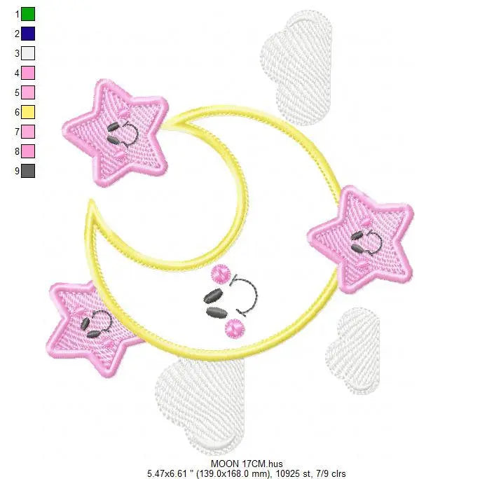 Moon embroidery design - Stars embroidery design machine embroidery patterns - Cloud embroidery file moon applique design - night embroidery Marcia Embroidery