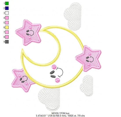 Moon embroidery design - Stars embroidery design machine embroidery patterns - Cloud embroidery file moon applique design - night embroidery Marcia Embroidery