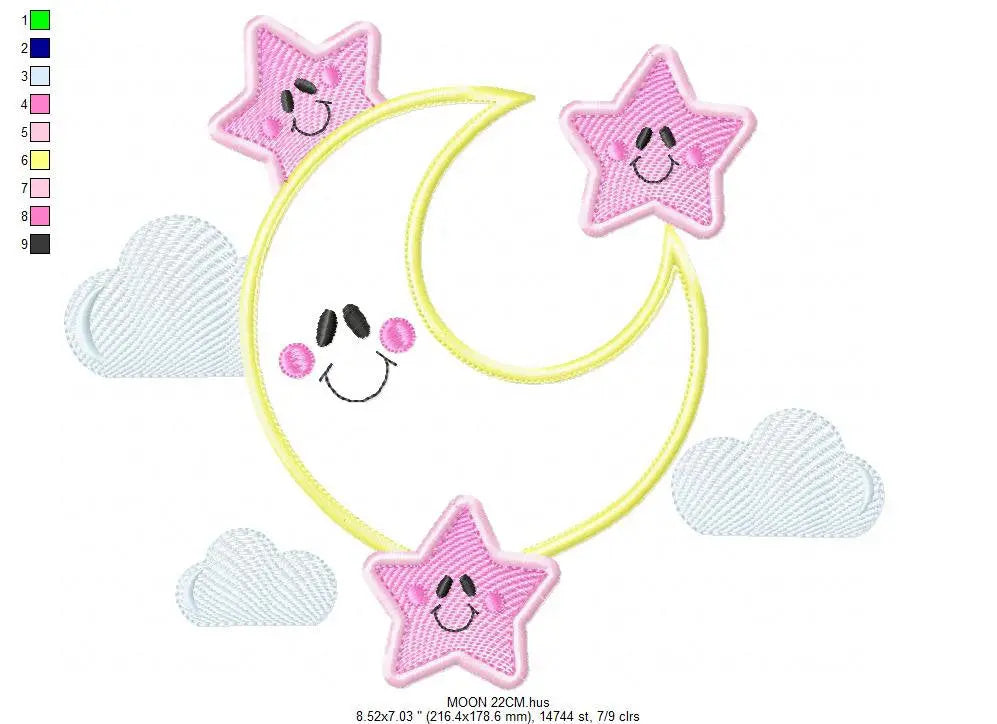 Moon embroidery design - Stars embroidery design machine embroidery patterns - Cloud embroidery file moon applique design - night embroidery Marcia Embroidery
