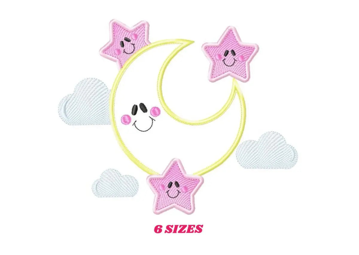 Moon embroidery design - Stars embroidery design machine embroidery patterns - Cloud embroidery file moon applique design - night embroidery Marcia Embroidery