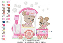 Load image into Gallery viewer, Bear with train embroidery designs - Bear embroidery design machine embroidery pattern - Baby boy embroidery file - instant download dog
