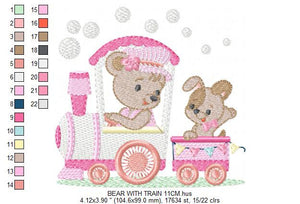 Bear with train embroidery designs - Bear embroidery design machine embroidery pattern - Baby boy embroidery file - instant download dog