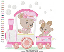 Laden Sie das Bild in den Galerie-Viewer, Bear with train embroidery designs - Bear embroidery design machine embroidery pattern - Baby boy embroidery file - instant download dog

