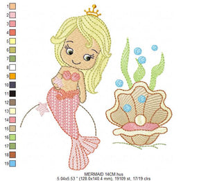 Mermaid embroidery designs - Princess embroidery design machine embroidery pattern - Mermaid rippled design - Ariel embroidery file girl