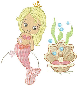 Mermaid embroidery designs - Princess embroidery design machine embroidery pattern - Mermaid rippled design - Ariel embroidery file girl