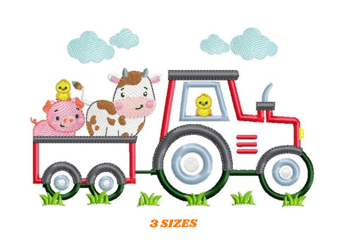 Tractor embroidery designs - Farm animals embroidery design machine embroidery pattern - Vehicle embroidery file - tractor applique baby boy