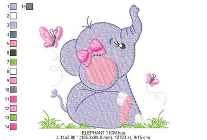 Elephant embroidery designs - Animal embroidery design machine embroidery pattern - Baby girl embroidery file - kid embroidery Towel pillow