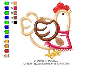 Chicken embroidery designs - Farm embroidery design machine embroidery pattern - instant download - Hen embroidery file kitchen towel apron