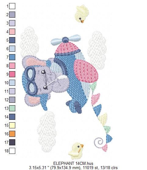 Elephant Pilot embroidery designs - Airplane machine embroidery pattern - Baby Boy Animal aviator in a plane - Instant download pes jef dst