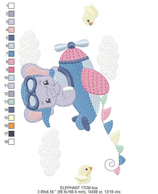 Elephant Pilot embroidery designs - Airplane machine embroidery pattern - Baby Boy Animal aviator in a plane - Instant download pes jef dst
