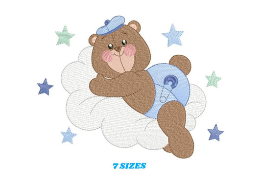 Bear with diaper embroidery designs - Baby boy with cloud and stars machine embroidery pattern - Cute sweet bear file - Instant download pes Marcia Embroidery