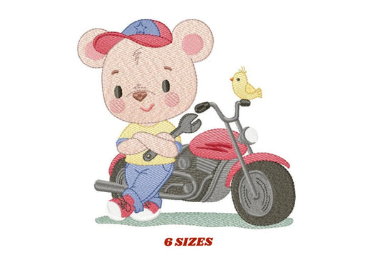 Bear with bike embroidery designs - Bear embroidery design machine embroidery pattern - Baby boy embroidery file - instant download Biker