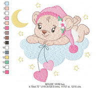 Laden Sie das Bild in den Galerie-Viewer, Mouse embroidery designs - Baby girl embroidery design machine embroidery pattern - Cute sweet bear with cloud - instant download digital
