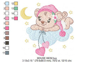 Mouse embroidery designs - Baby girl embroidery design machine embroidery pattern - Cute sweet bear with cloud - instant download digital