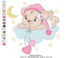 Mouse embroidery designs - Baby girl embroidery design machine embroidery pattern - Cute sweet bear with cloud - instant download digital