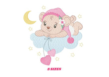 Laden Sie das Bild in den Galerie-Viewer, Mouse embroidery designs - Baby girl embroidery design machine embroidery pattern - Cute sweet bear with cloud - instant download digital
