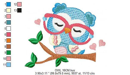 Owl embroidery design - Owl with glasses embroidery design machine embroidery pattern - bird embroidery file school teacher digital download Marcia Embroidery