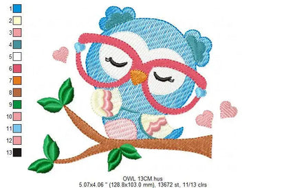 Owl embroidery design - Owl with glasses embroidery design machine embroidery pattern - bird embroidery file school teacher digital download Marcia Embroidery