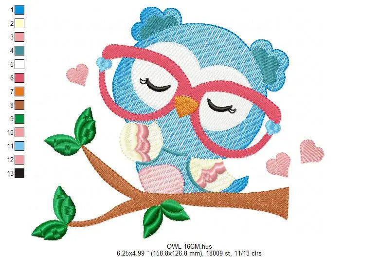Owl embroidery design - Owl with glasses embroidery design machine embroidery pattern - bird embroidery file school teacher digital download Marcia Embroidery
