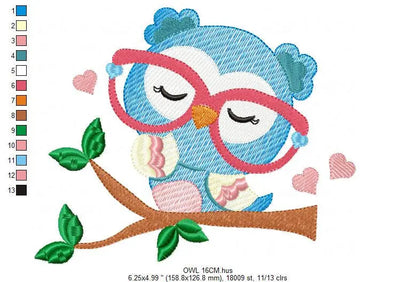Owl embroidery design - Owl with glasses embroidery design machine embroidery pattern - bird embroidery file school teacher digital download Marcia Embroidery