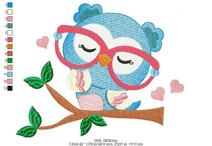Owl embroidery design - Owl with glasses embroidery design machine embroidery pattern - bird embroidery file school teacher digital download Marcia Embroidery